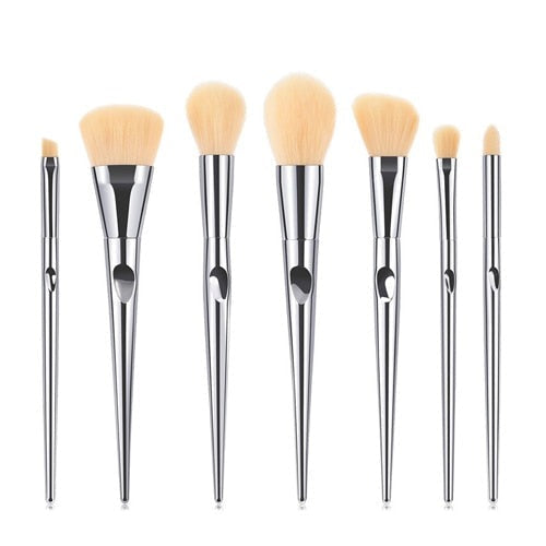 7pcs Finger Groove Makeup Brushes Set Silver Professional Cosmetic Kit